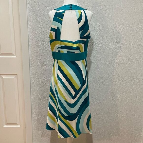 Ann Taylor Silk Aqua Pattern Halter Dress Size 8 - Picture 11 of 13